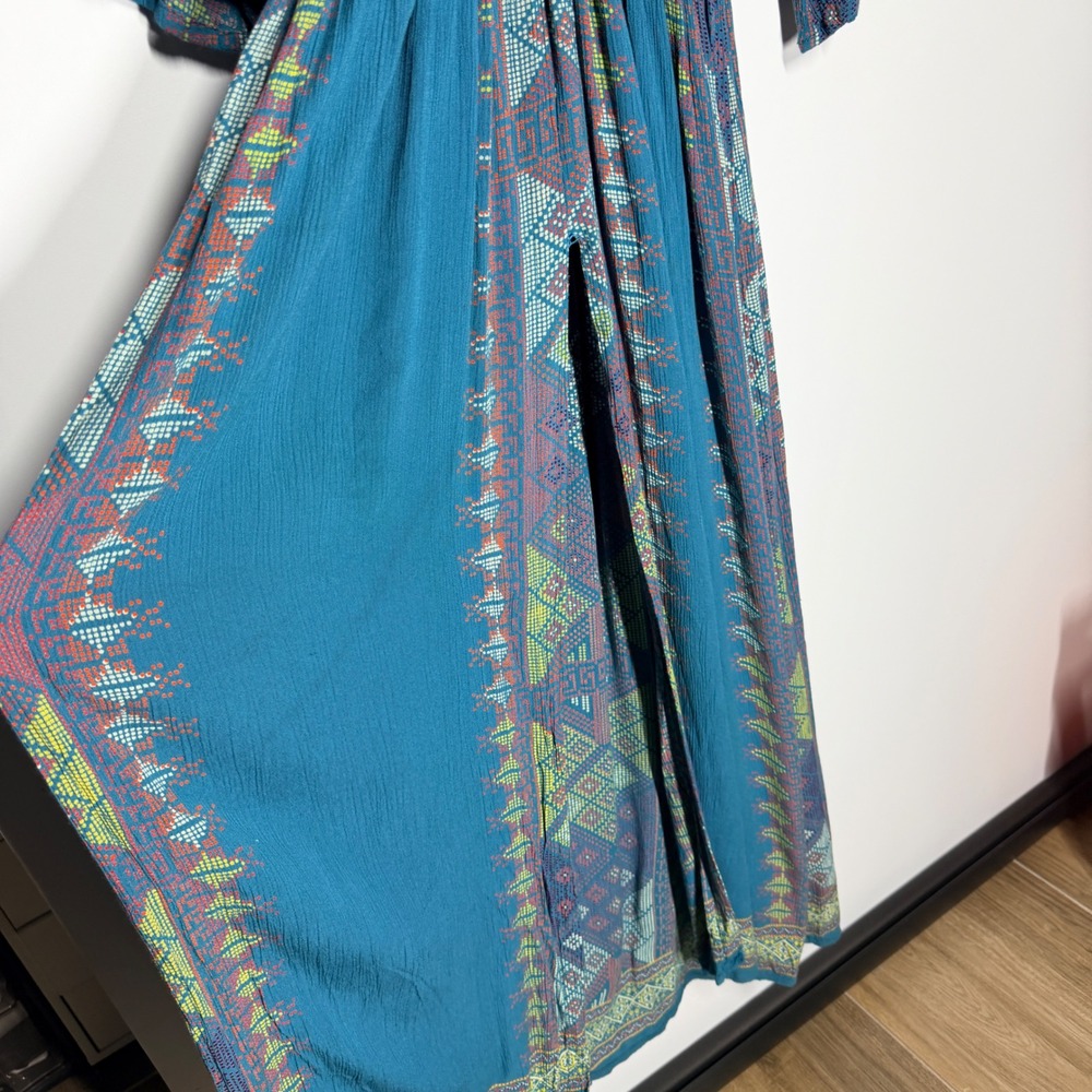 Earthbound Trading Co Womens Geometric Print Maxi Dress Teal Green Size S - Picture 7 of 13